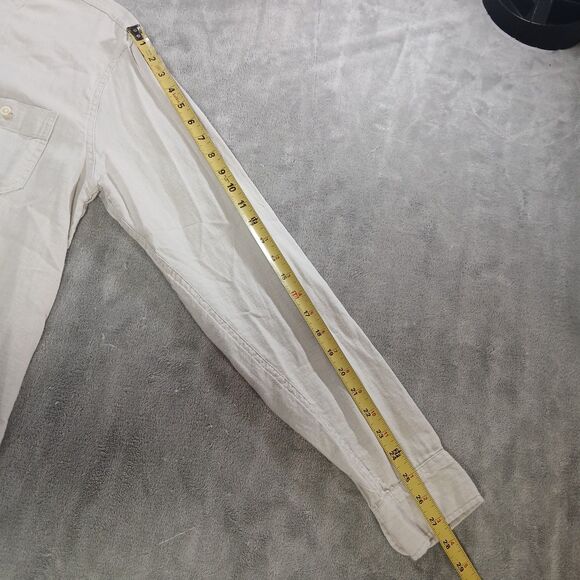 Hollister Mens L Beige Linen Button Up Shirt Summer Casual Long Sleeve Preppy - Picture 5 of 7